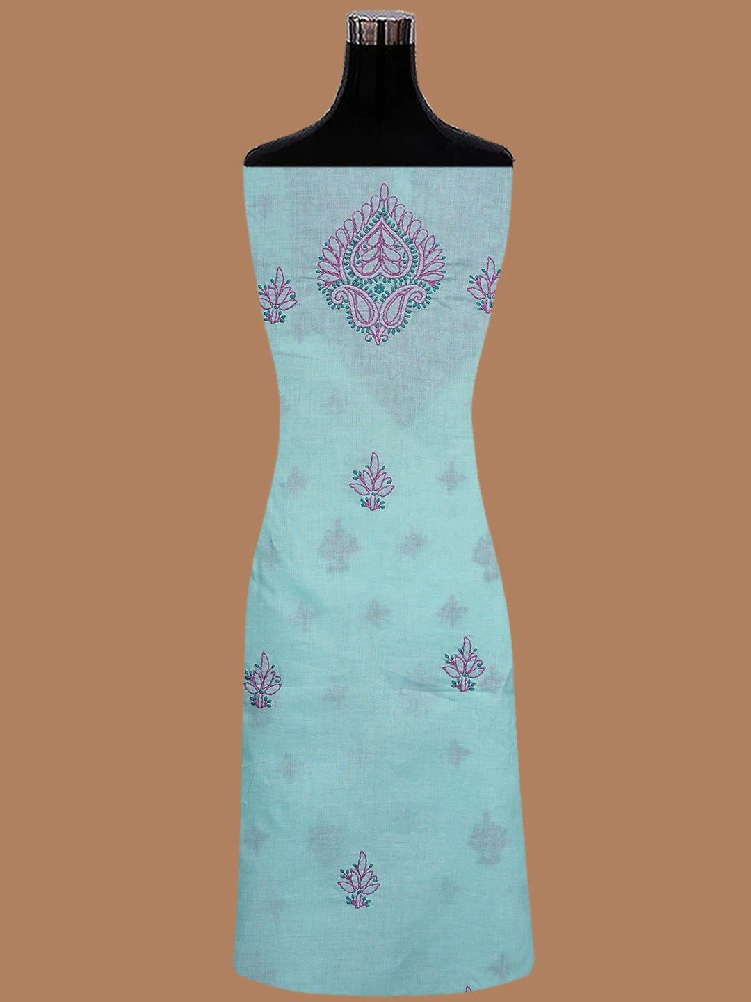 Ada Hand Embroidered Baby Blue Cotton Lucknowi Chikankari Unstitched Suit Piece 01A861520