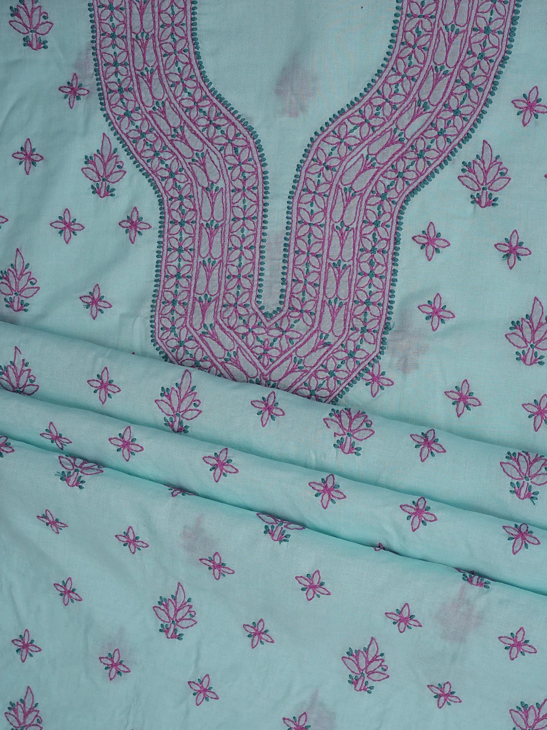 Ada Hand Embroidered Baby Blue Cotton Lucknowi Chikankari Unstitched Suit Piece 01A861520