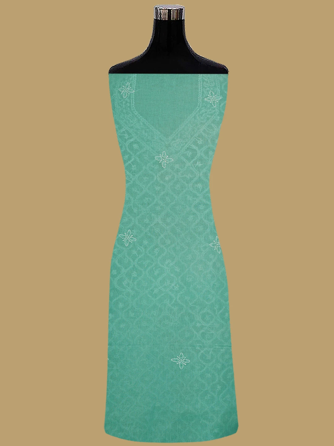 Ada Hand Embroidered Dark Sea Green Cotton Lucknowi Chikankari Unstitched Suit Piece 01A854942