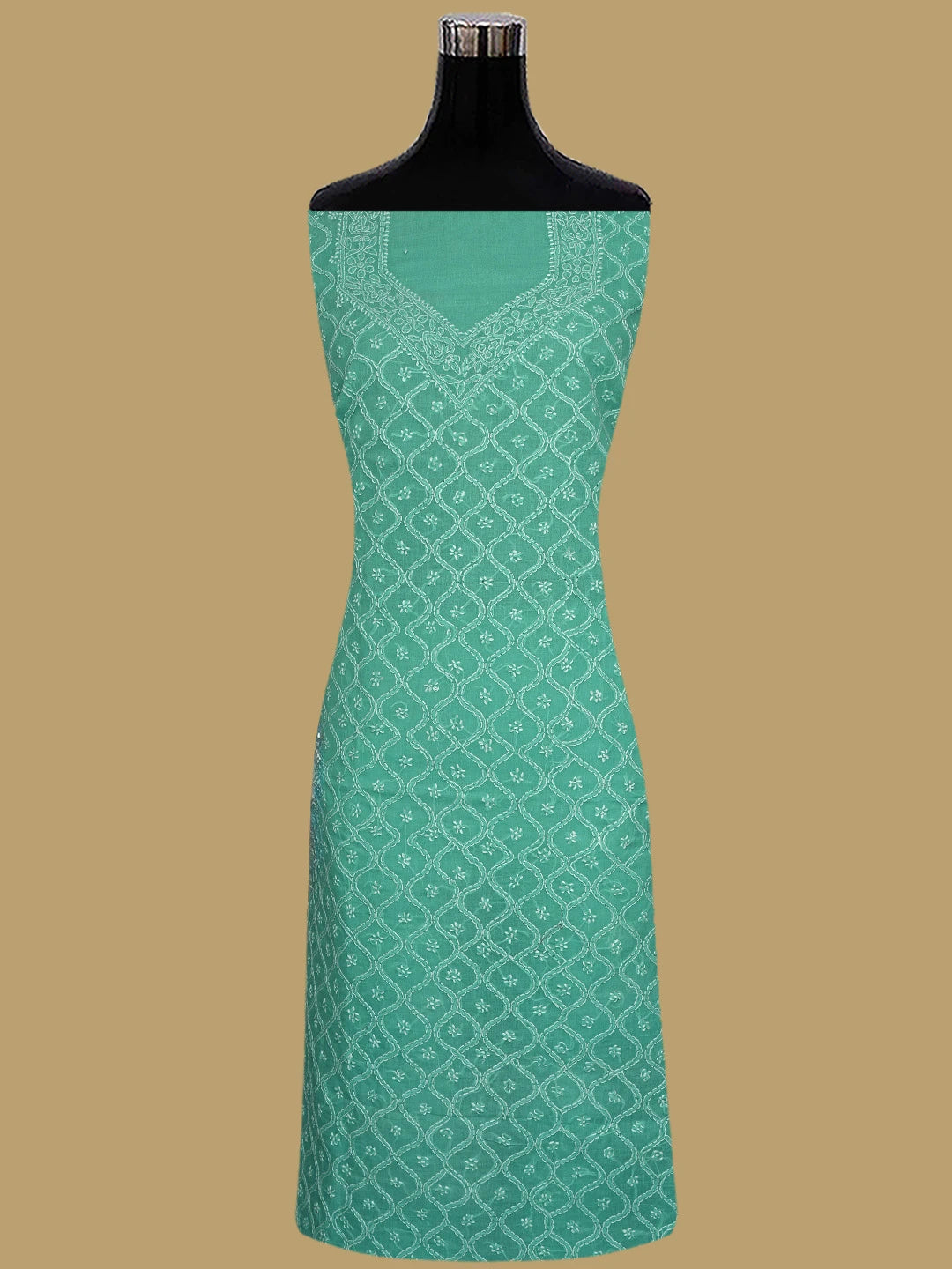 Ada Hand Embroidered Dark Sea Green Cotton Lucknowi Chikankari Unstitched Suit Piece 01A854942