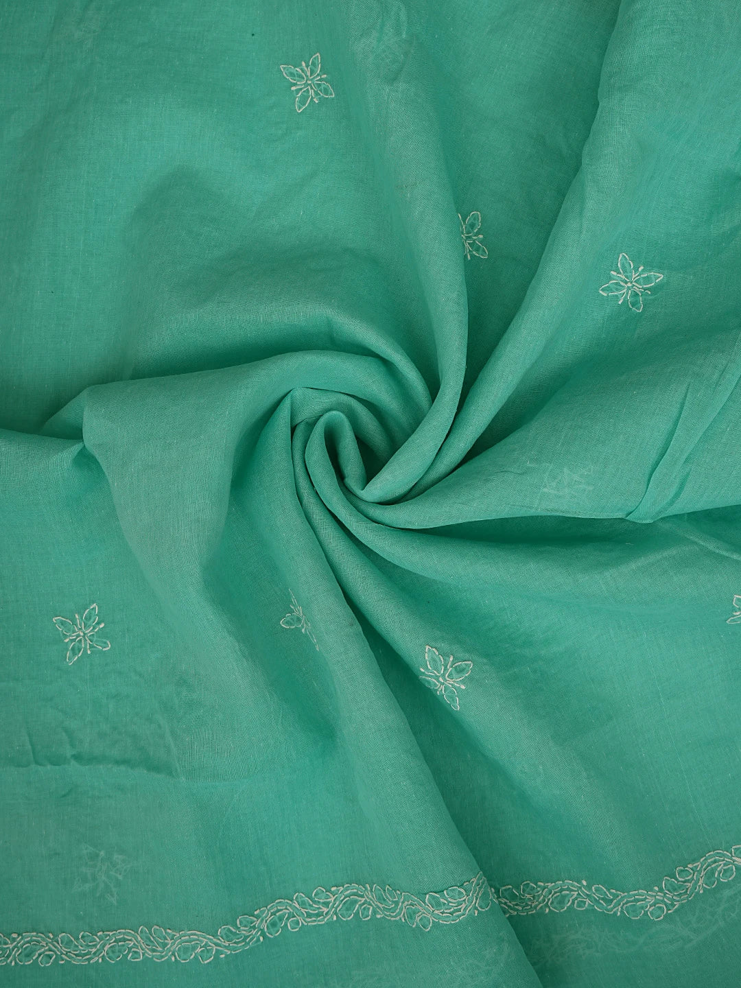 Ada Hand Embroidered Dark Sea Green Cotton Lucknowi Chikankari Unstitched Suit Piece 01A854942