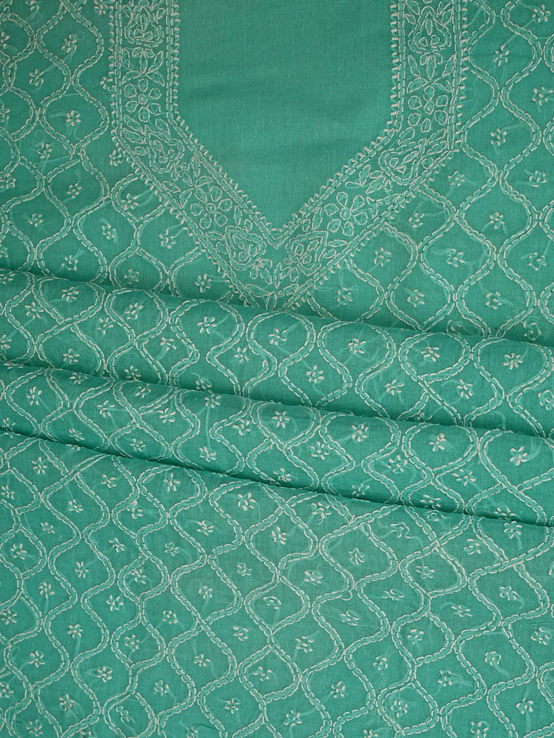 Ada Hand Embroidered Dark Sea Green Cotton Lucknowi Chikankari Unstitched Suit Piece 01A854942