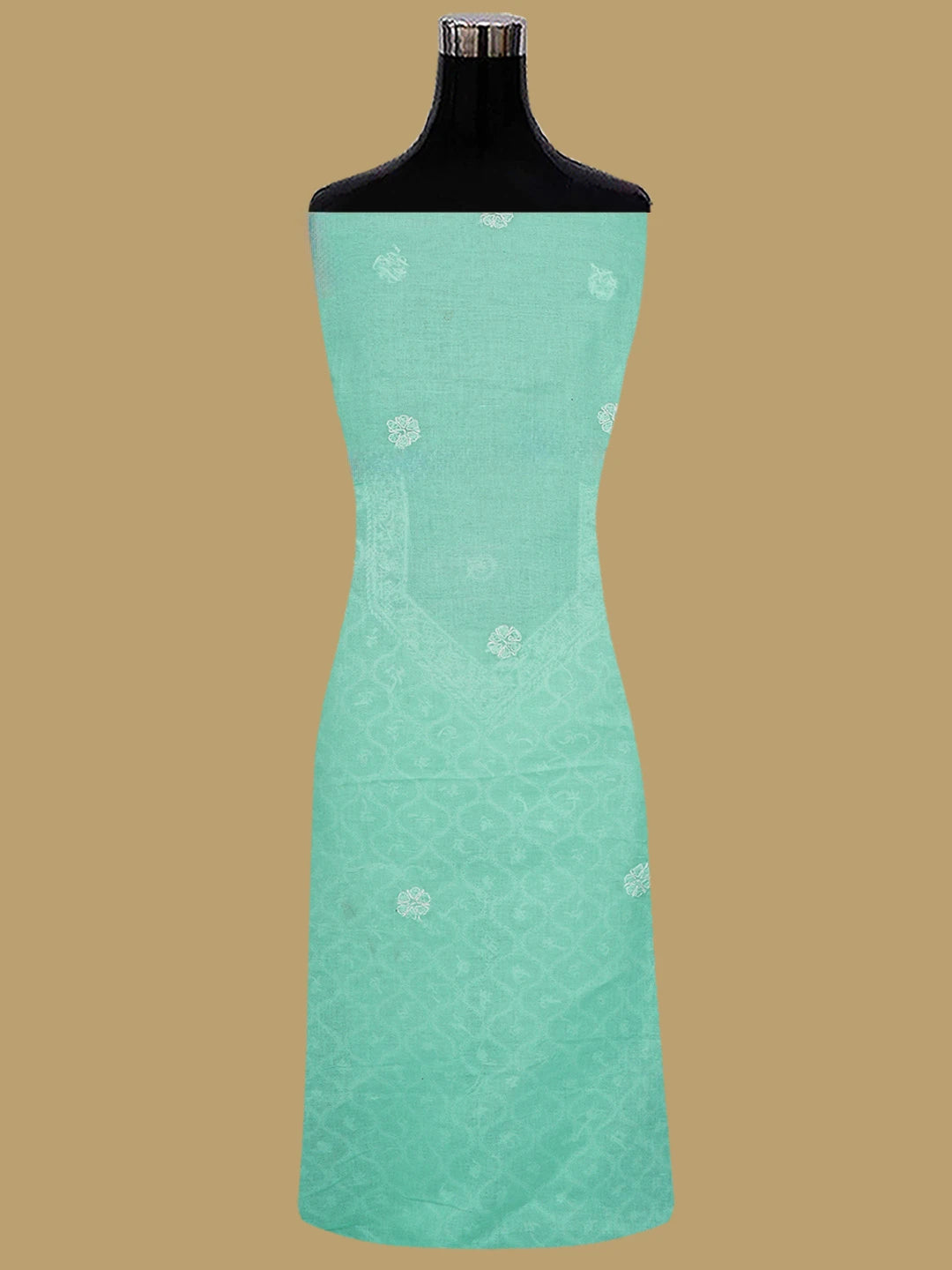 Ada Hand Embroidered Sea Green Cotton Lucknowi Chikankari Unstitched Suit Piece 01A854941