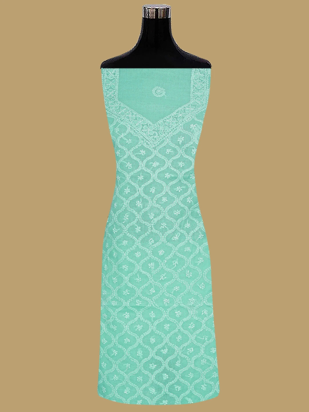 Ada Hand Embroidered Sea Green Cotton Lucknowi Chikankari Unstitched Suit Piece 01A854941