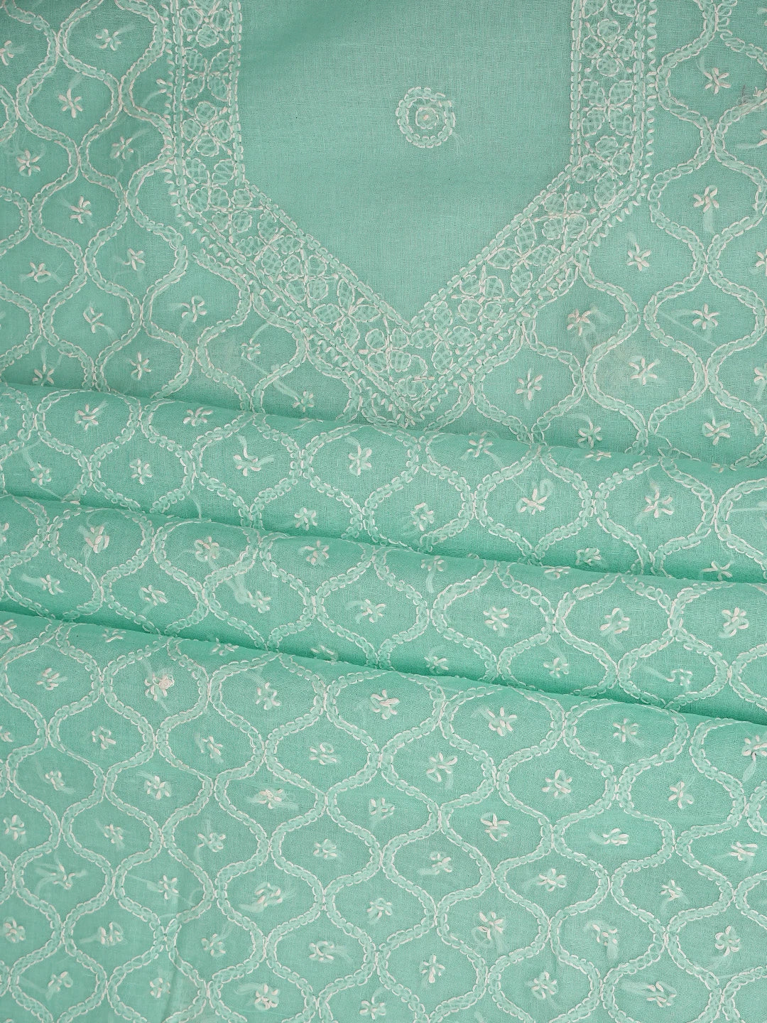 Ada Hand Embroidered Sea Green Cotton Lucknowi Chikankari Unstitched Suit Piece 01A854941