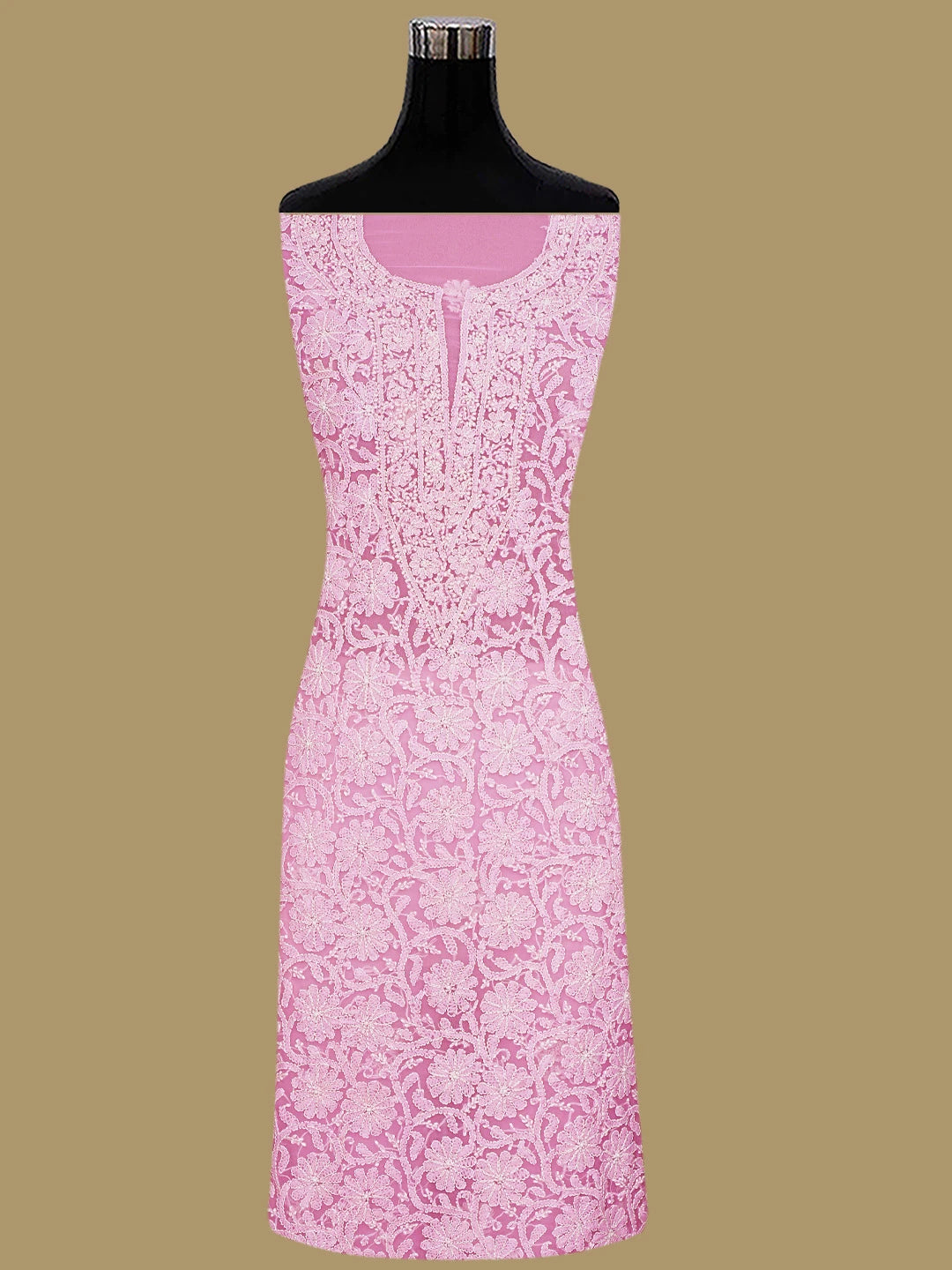 Ada Hand Embroidered Pink Georgette Lucknowi Chikan Unstitched Suit Piece 01A859809