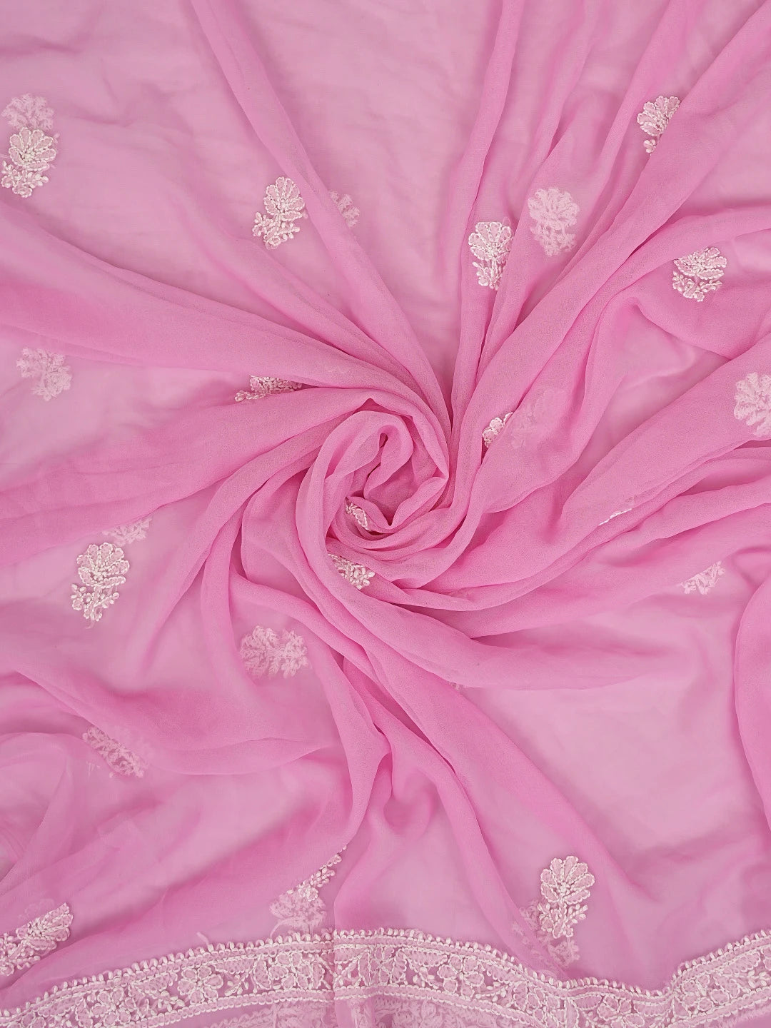 Ada Hand Embroidered Pink Georgette Lucknowi Chikan Unstitched Suit Piece 01A859809