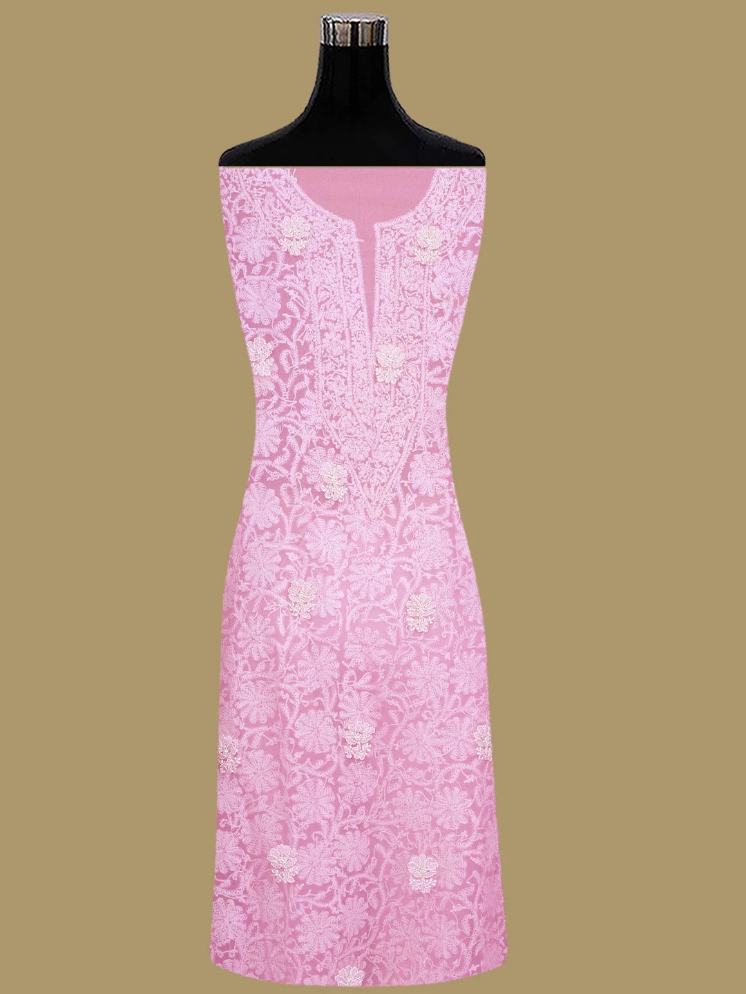 Ada Hand Embroidered Pink Georgette Lucknowi Chikan Unstitched Suit Piece 01A859809