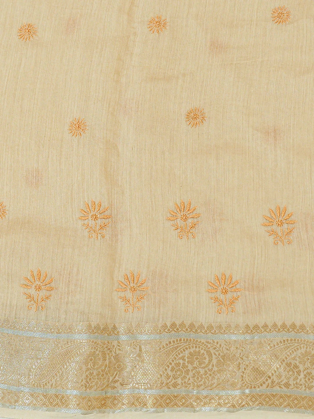 Ada Hand Embroidered Fawn Moonga Silk Lucknowi Chikankari Saree and Blouse 01A856655