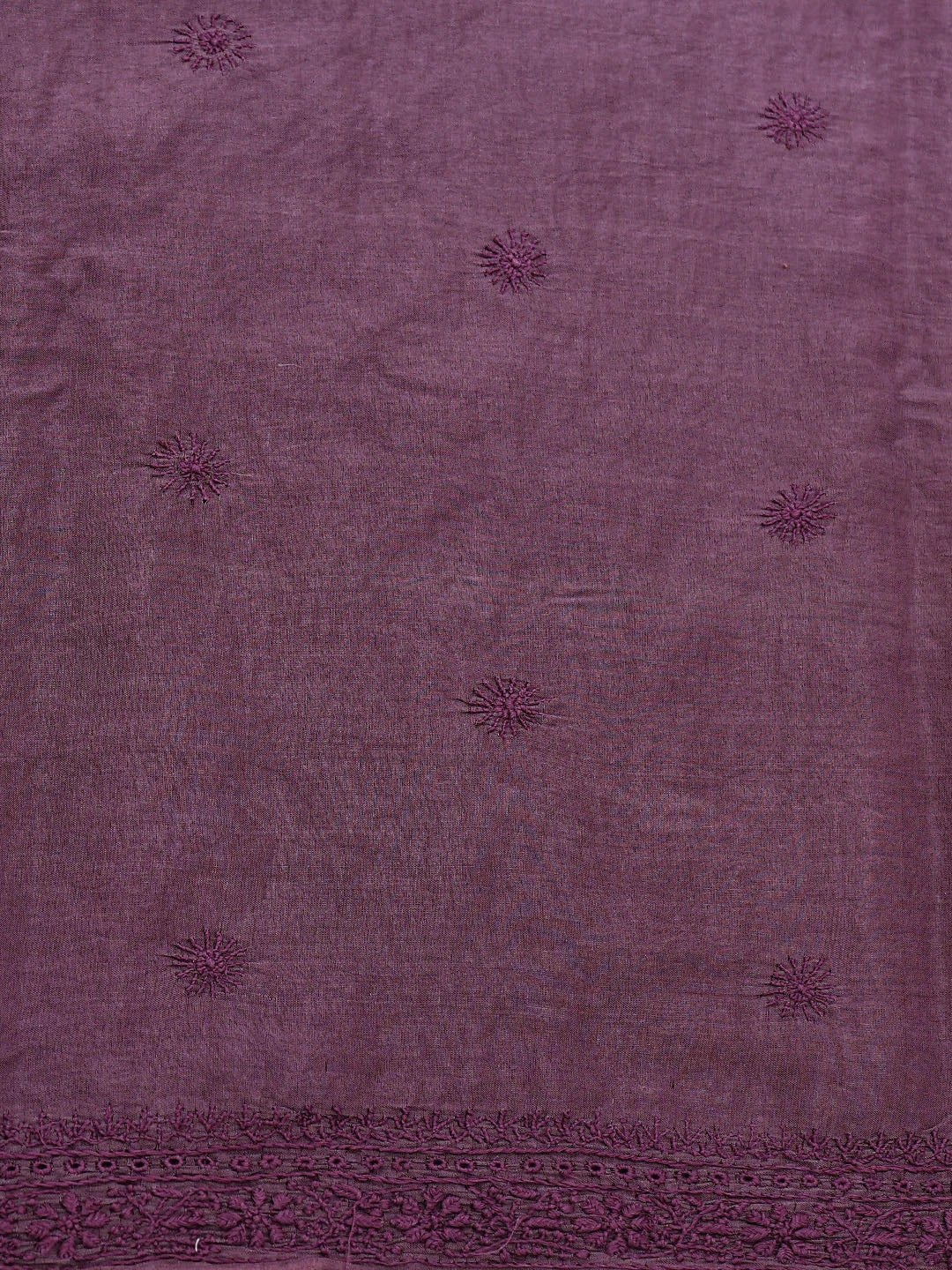 Ada Hand Embroidered Wine Silk Lucknowi Chikankari Saree and Blouse 01A376454
