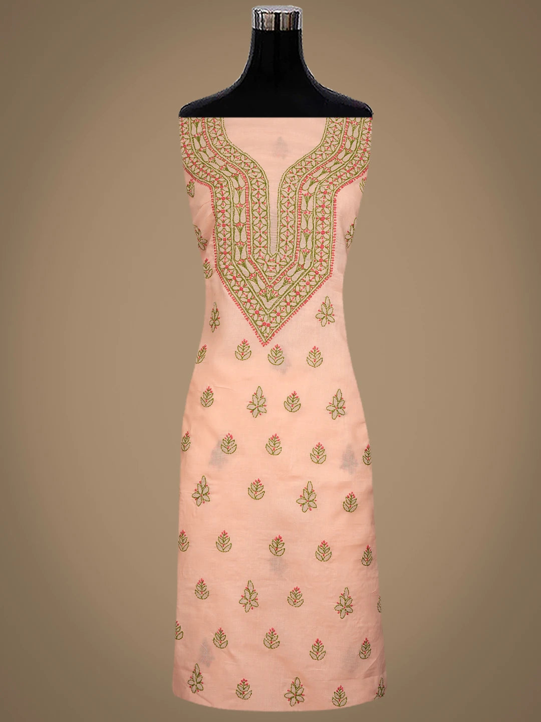 Ada Hand Embroidered Peach Cotton Lucknowi Chikankari Unstitched Suit Piece 01A861529
