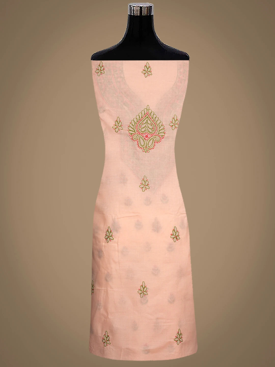 Ada Hand Embroidered Peach Cotton Lucknowi Chikankari Unstitched Suit Piece 01A861529