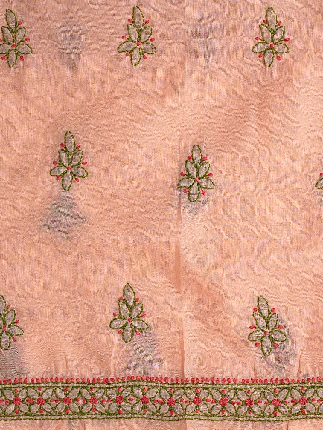 Ada Hand Embroidered Peach Cotton Lucknowi Chikankari Unstitched Suit Piece 01A861529