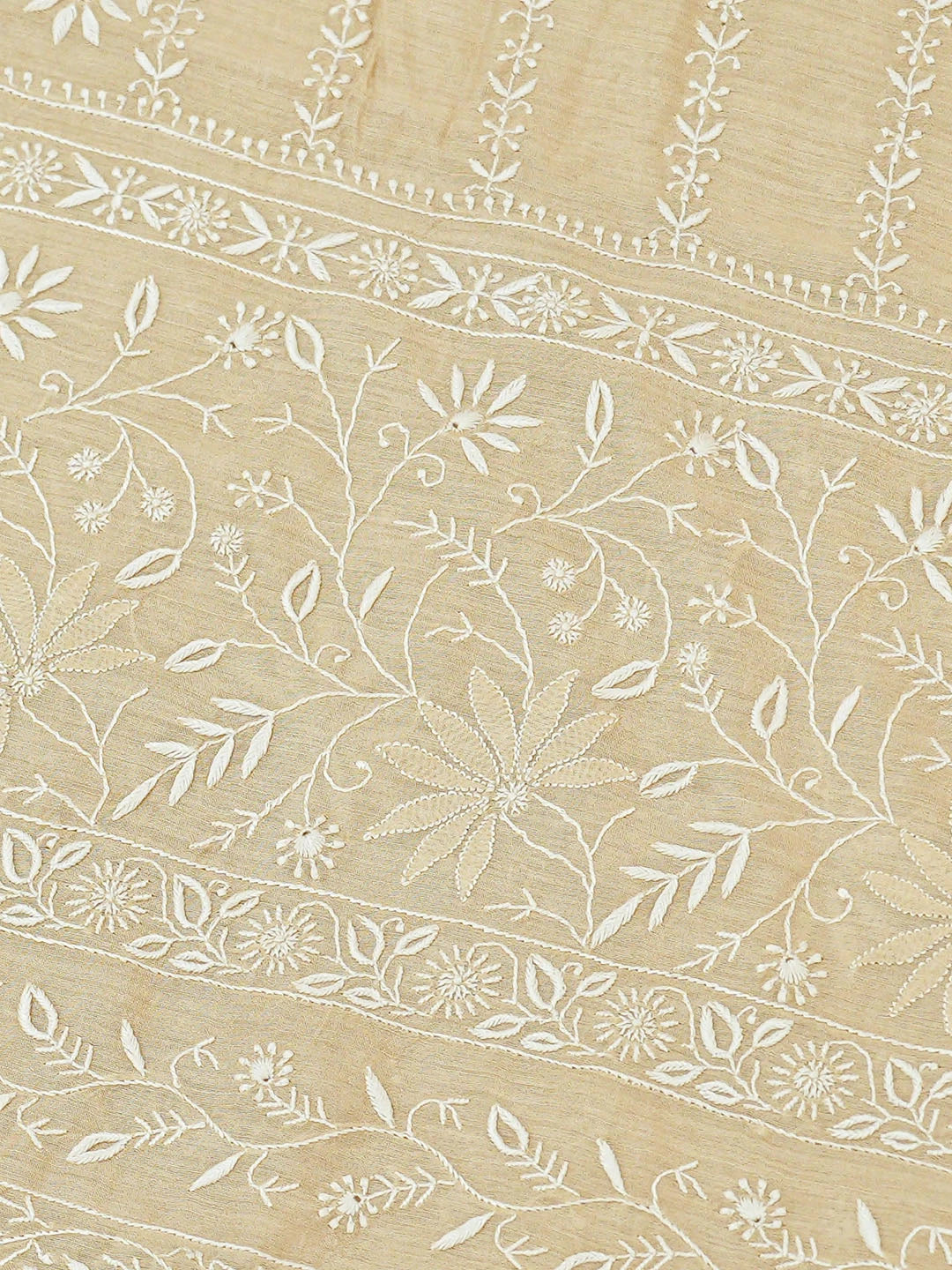 Ada Hand Embroidered Fawn Moonga Silk Lucknowi Chikankari Saree and Blouse 01A856656