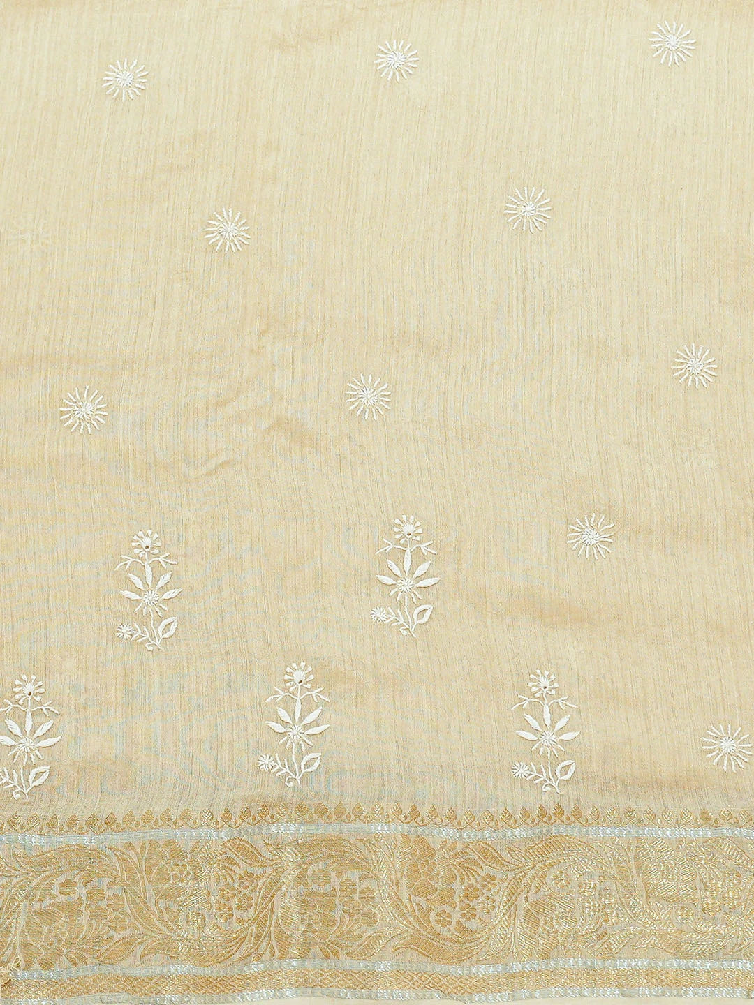 Ada Hand Embroidered Fawn Moonga Silk Lucknowi Chikankari Saree and Blouse 01A856656