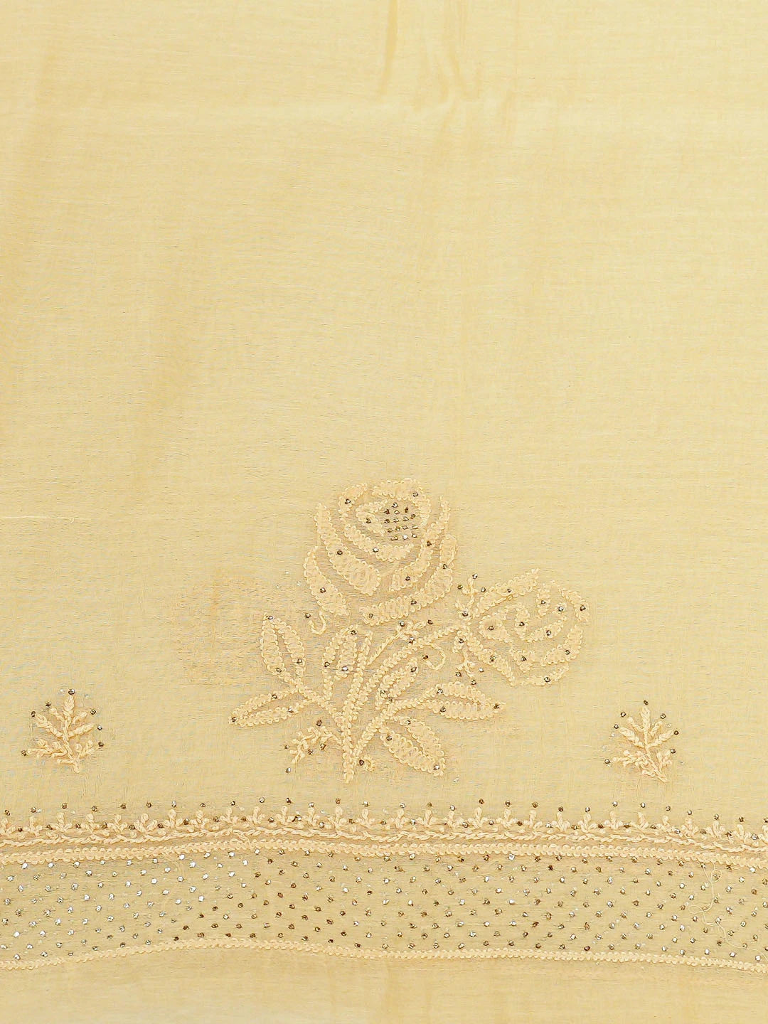 Ada Hand Embroidered Fawn Chanderi Lucknowi Chikankari Saree and Blouse With Mukaish Work 01A653381