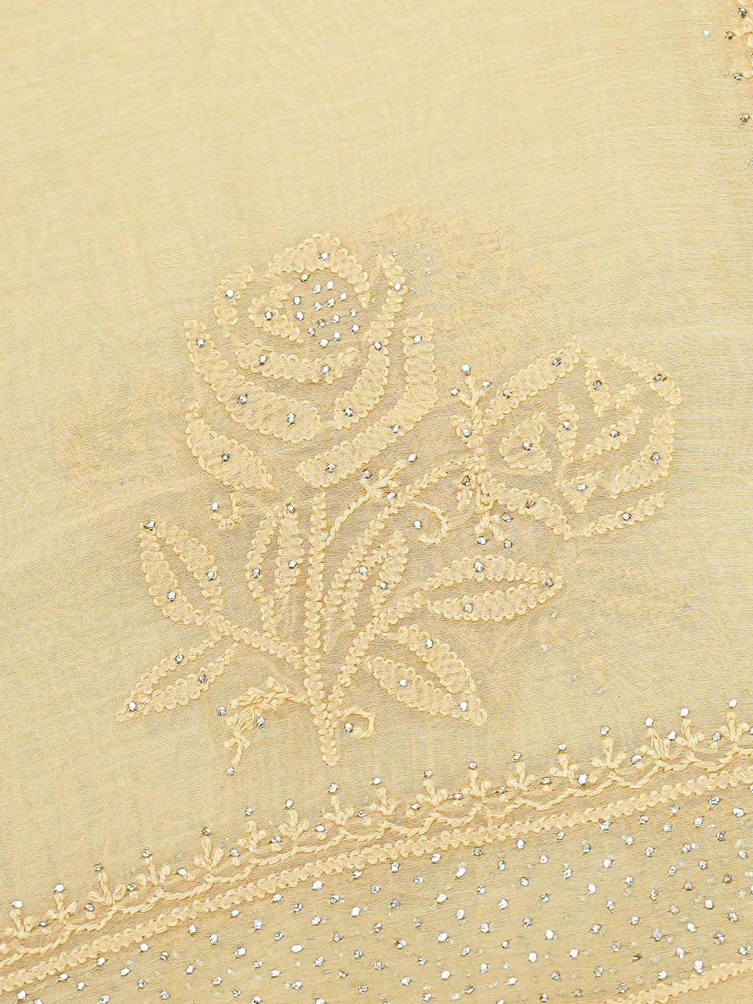 Ada Hand Embroidered Fawn Chanderi Lucknowi Chikankari Saree and Blouse With Mukaish Work 01A653381