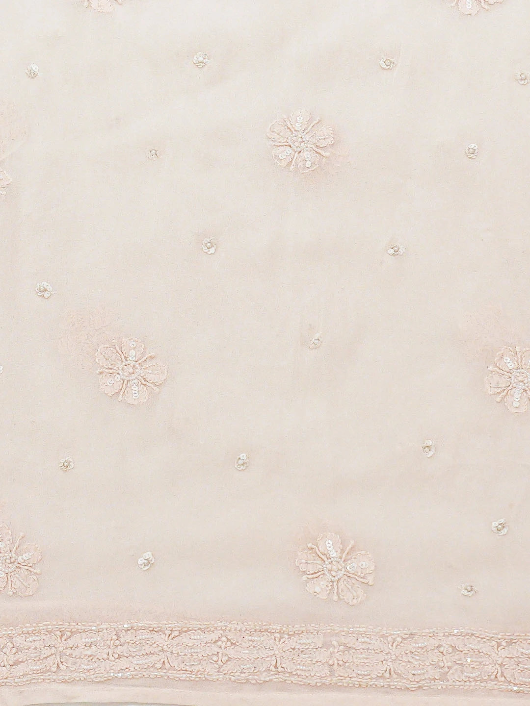 Ada Hand Embroidered Powder Pink Viscose Georgette Lucknowi Chikankari Semi-Stitched Anarkali Kurta Dupatta Set With Cutdana Work 01A477871