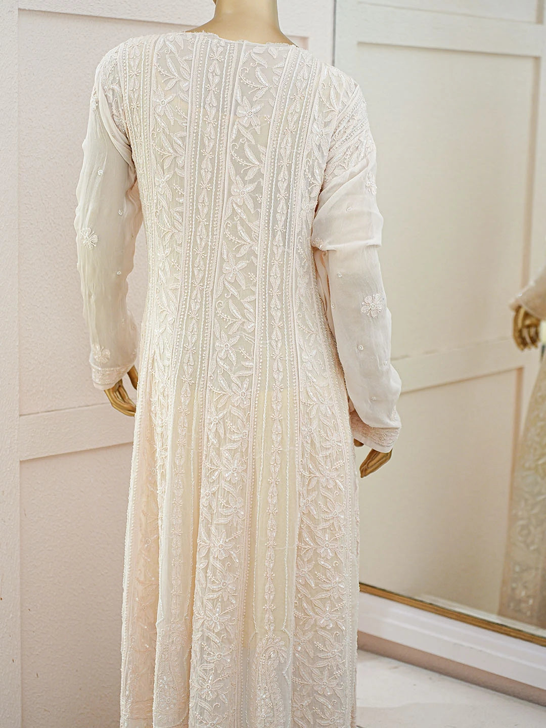 Ada Hand Embroidered Powder Pink Viscose Georgette Lucknowi Chikankari Semi-Stitched Anarkali Kurta Dupatta Set With Cutdana Work 01A477871