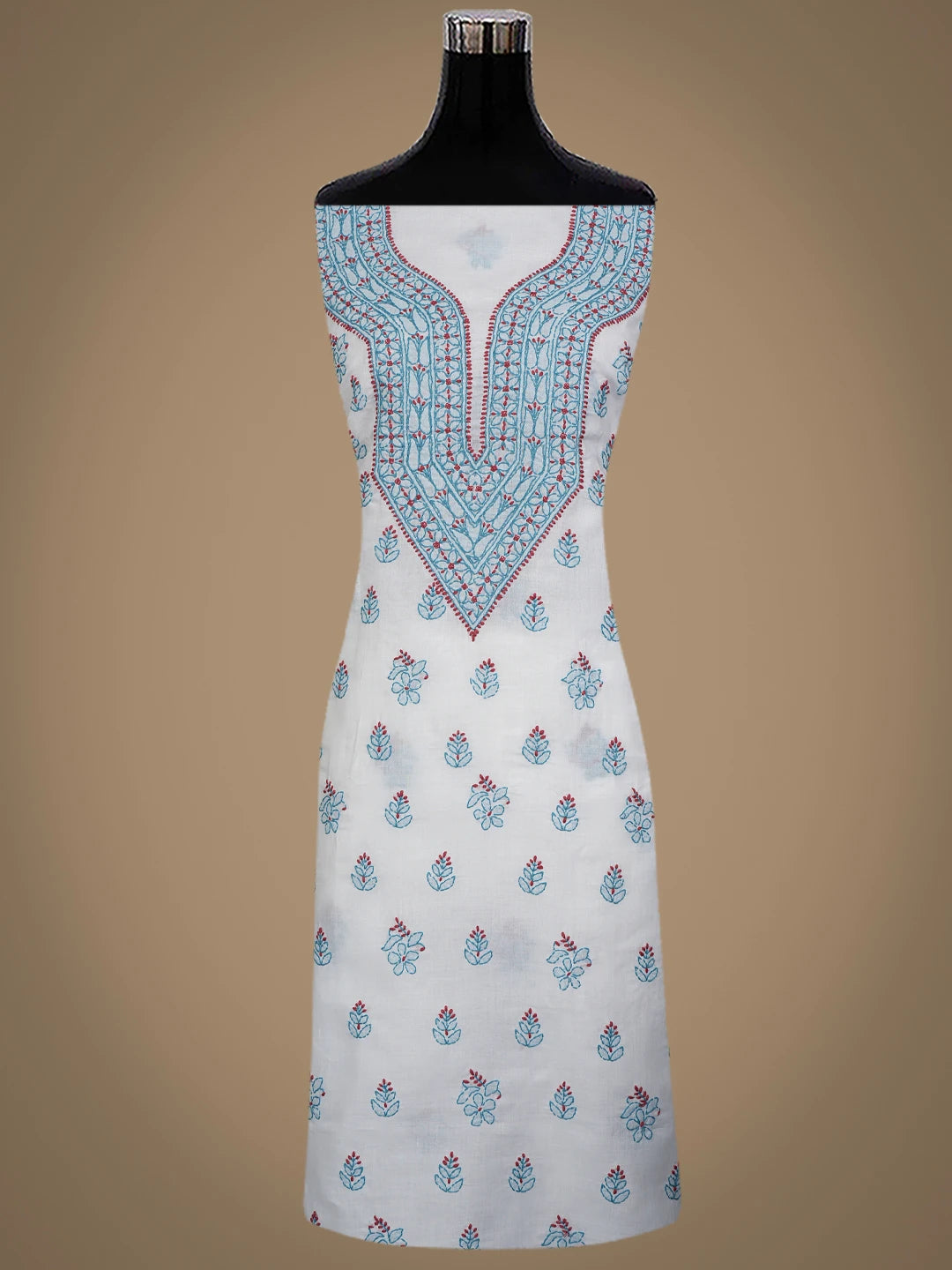Ada Hand Embroidered White Cotton Lucknowi Chikankari Unstitched Suit Piece 01A861536