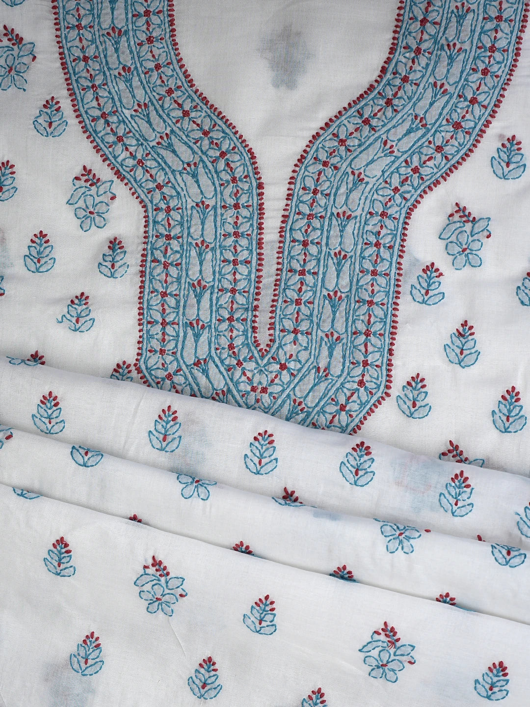 Ada Hand Embroidered White Cotton Lucknowi Chikankari Unstitched Suit Piece 01A861536