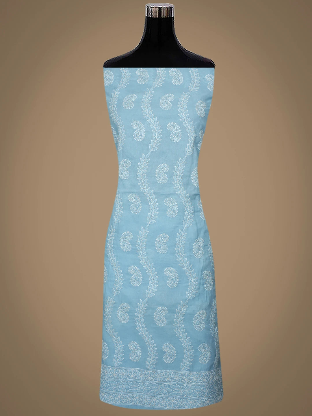 Ada Hand Embroidered Blue Cotton Lucknowi Chikankari Unstitched Suit Piece 01A861447