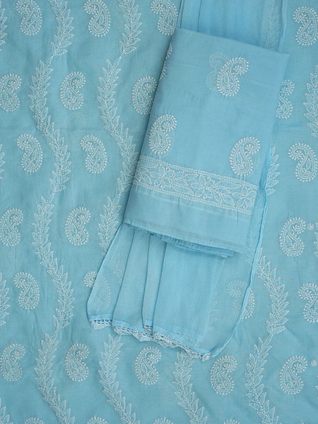 Ada Hand Embroidered Blue Cotton Lucknowi Chikankari Unstitched Suit Piece 01A861447