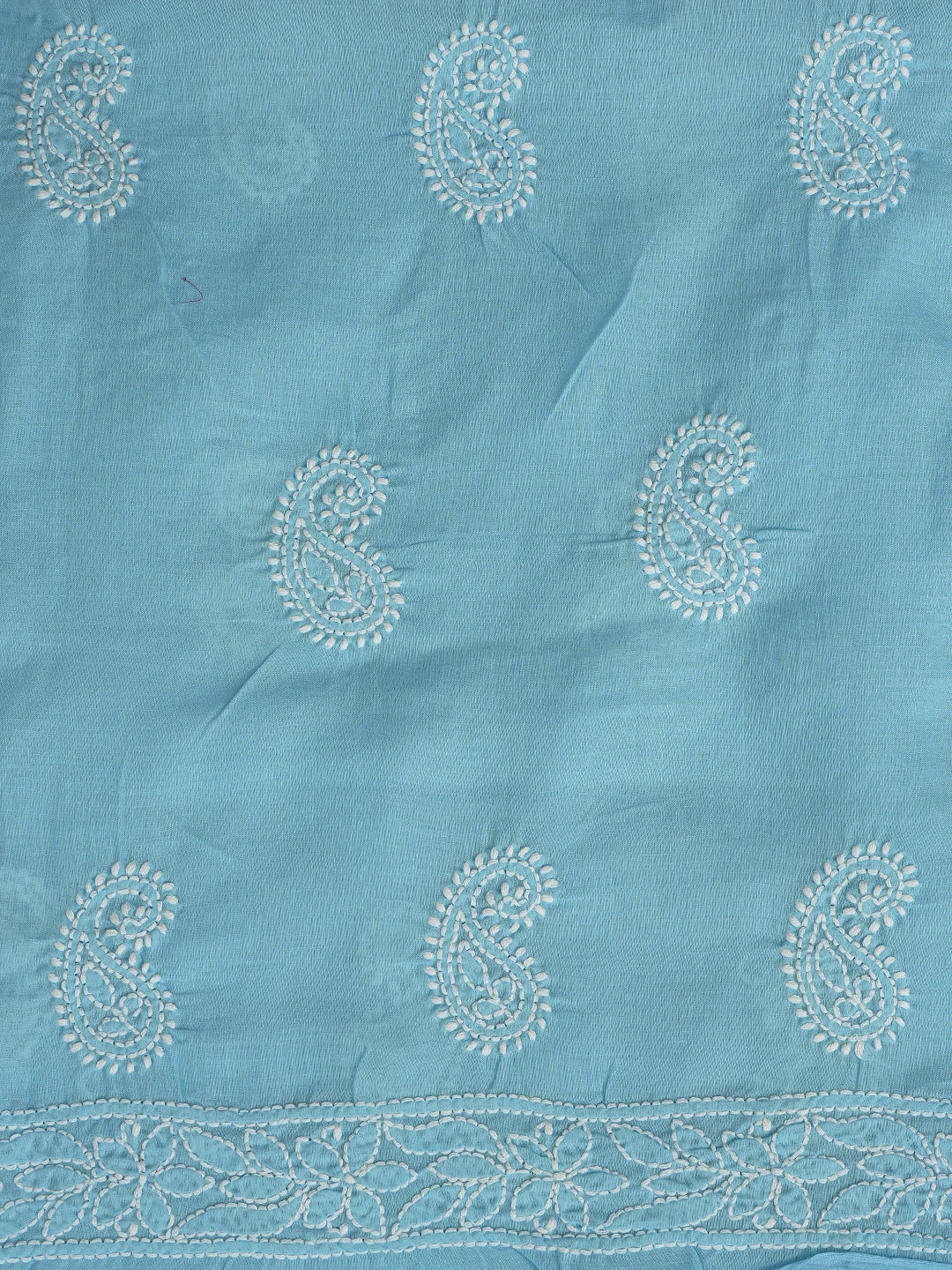 Ada Hand Embroidered Blue Cotton Lucknowi Chikankari Unstitched Suit Piece 01A861447