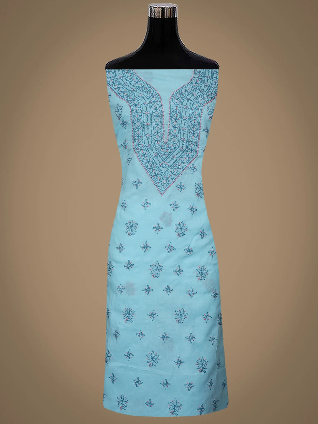 Ada Hand Embroidered Blue Cotton Lucknowi Chikankari Unstitched Suit Piece 01A861509