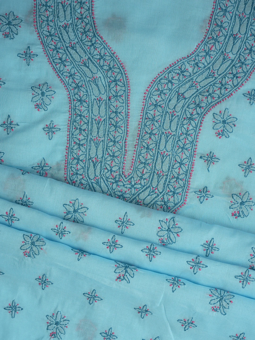 Ada Hand Embroidered Blue Cotton Lucknowi Chikankari Unstitched Suit Piece 01A861509