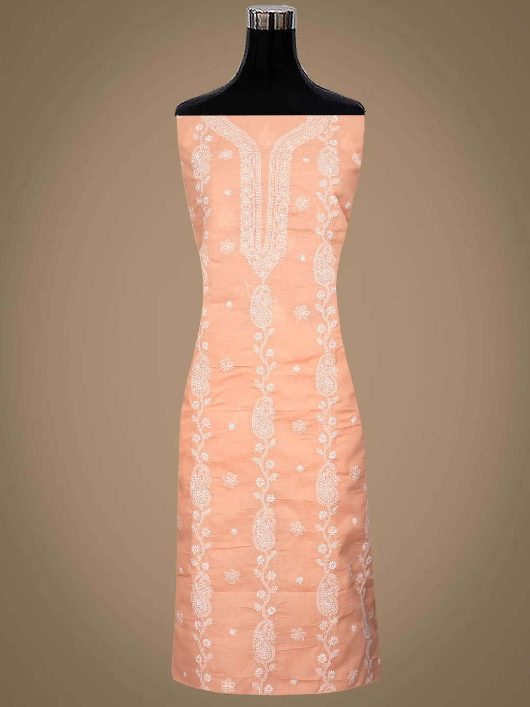 Ada Hand Embroidered Peach Cotton Lucknowi Chikankari Unstitched Suit Piece 01A861476