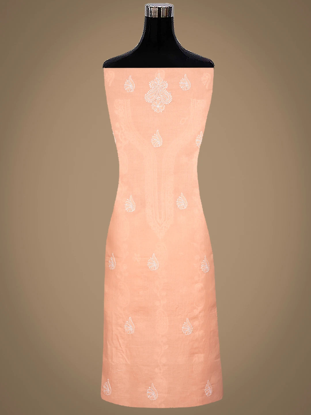 Ada Hand Embroidered Peach Cotton Lucknowi Chikankari Unstitched Suit Piece 01A861476