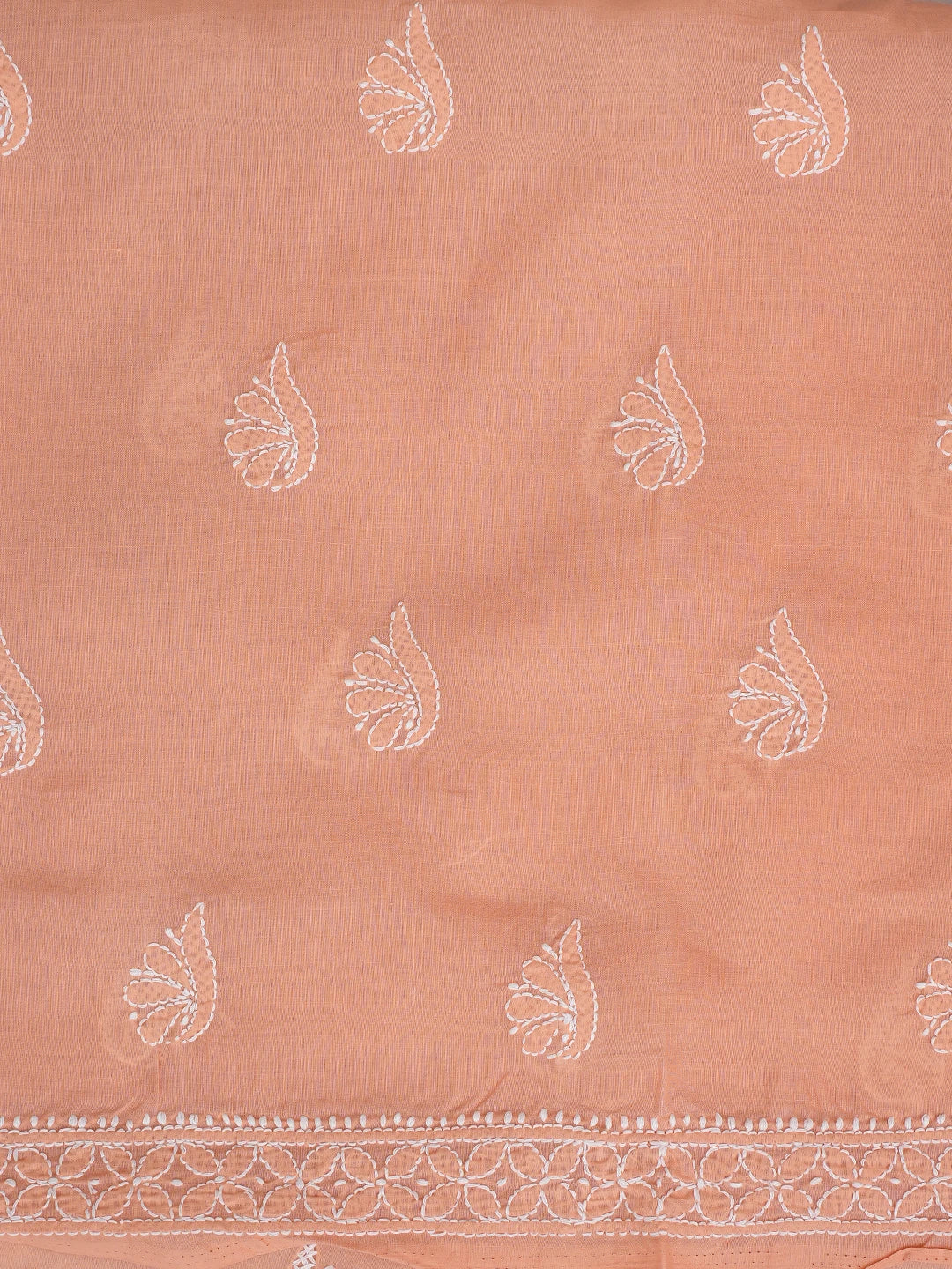 Ada Hand Embroidered Peach Cotton Lucknowi Chikankari Unstitched Suit Piece 01A861476