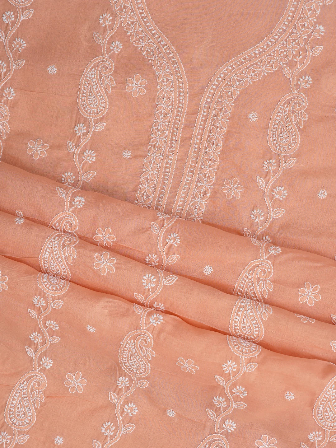 Ada Hand Embroidered Peach Cotton Lucknowi Chikankari Unstitched Suit Piece 01A861476