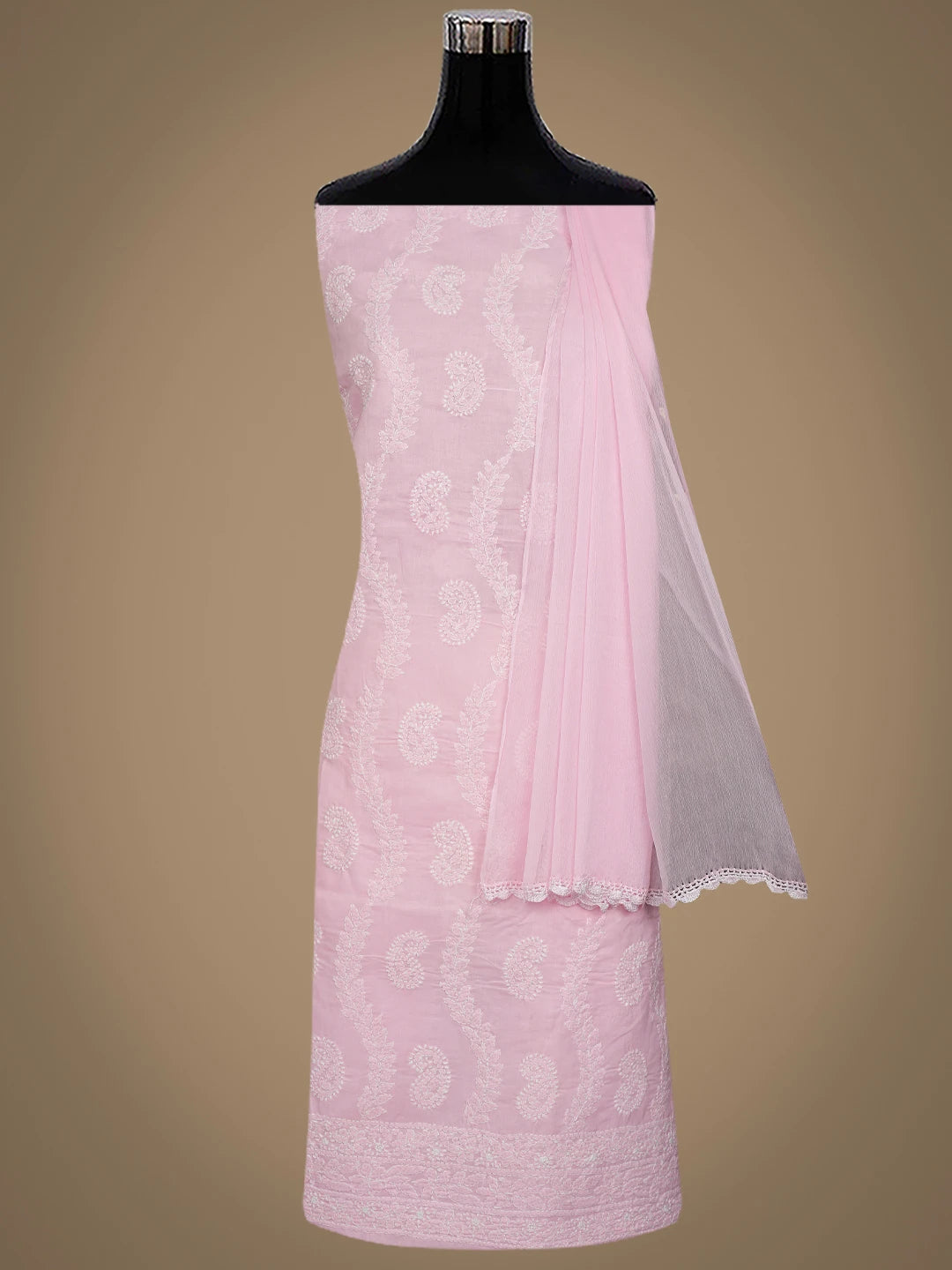 Ada Hand Embroidered Pink Cotton Lucknowi Chikankari Unstitched Suit Piece 01A861436