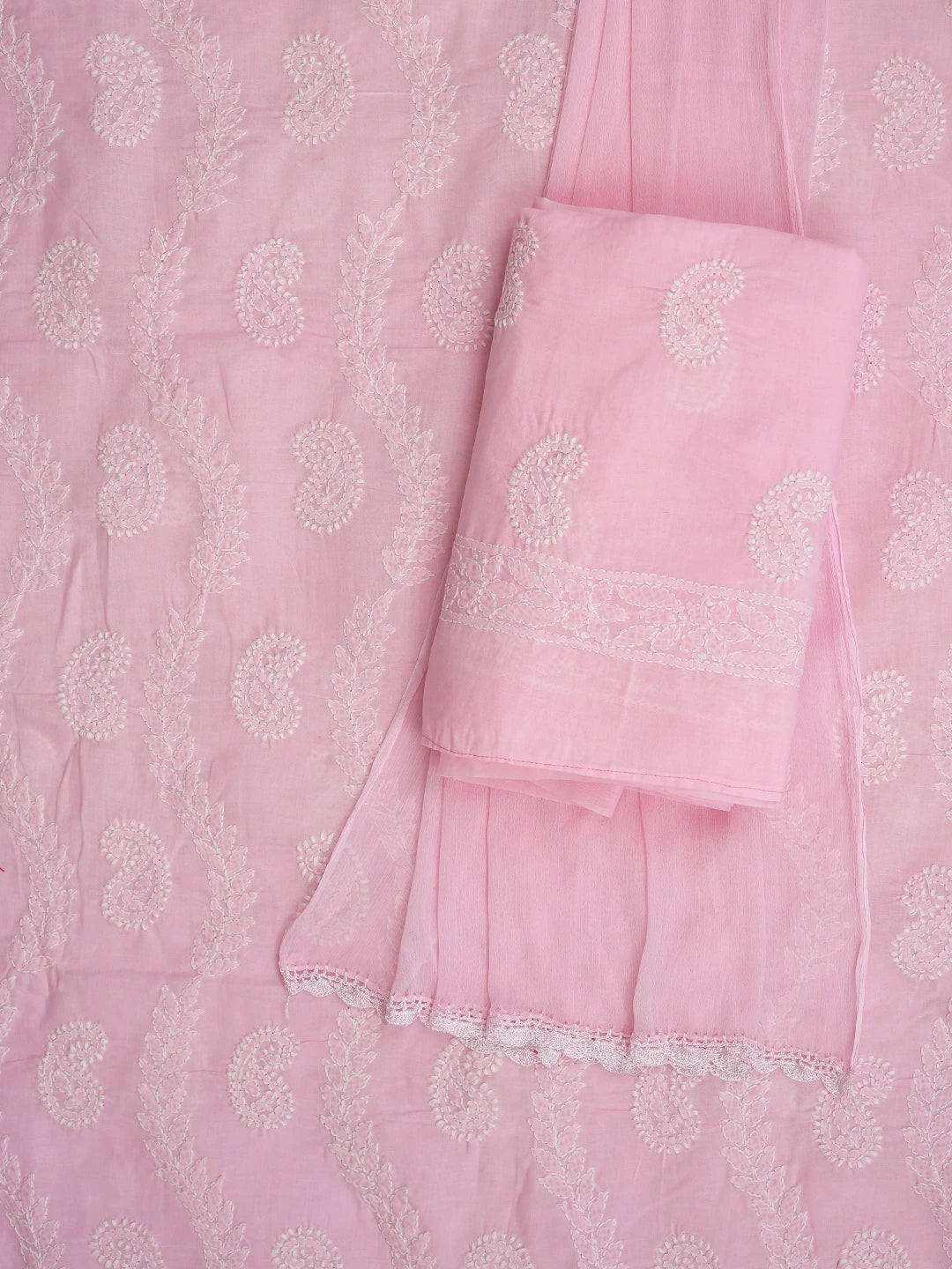 Ada Hand Embroidered Pink Cotton Lucknowi Chikankari Unstitched Suit Piece 01A861436