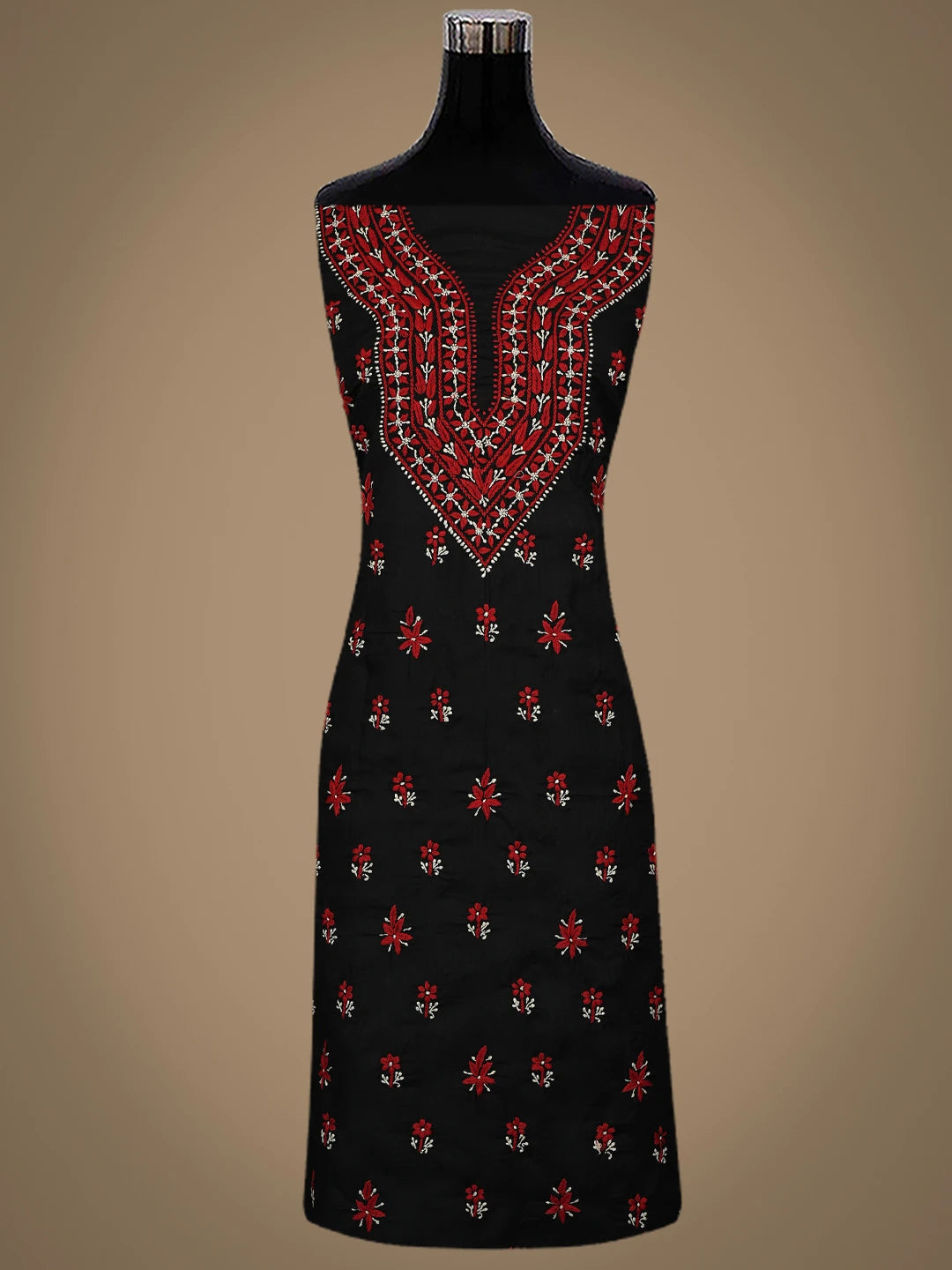 Ada Hand Embroidered Black Cotton Lucknowi Chikankari Unstitched Suit Set 01A861517