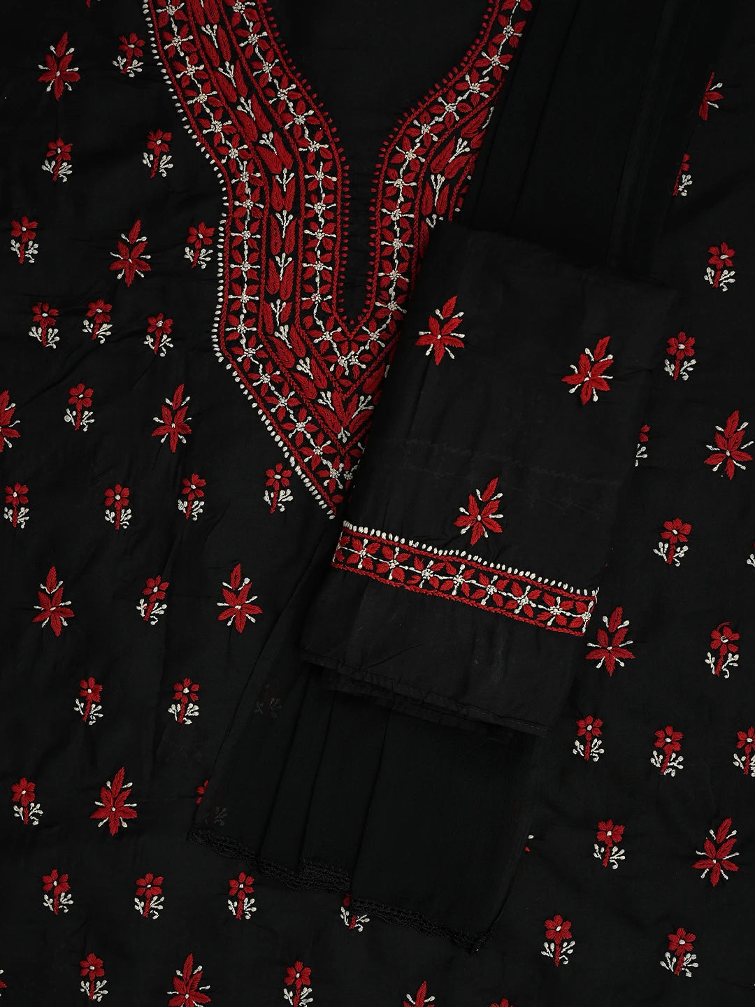 Ada Hand Embroidered Black Cotton Lucknowi Chikankari Unstitched Suit Set 01A861517