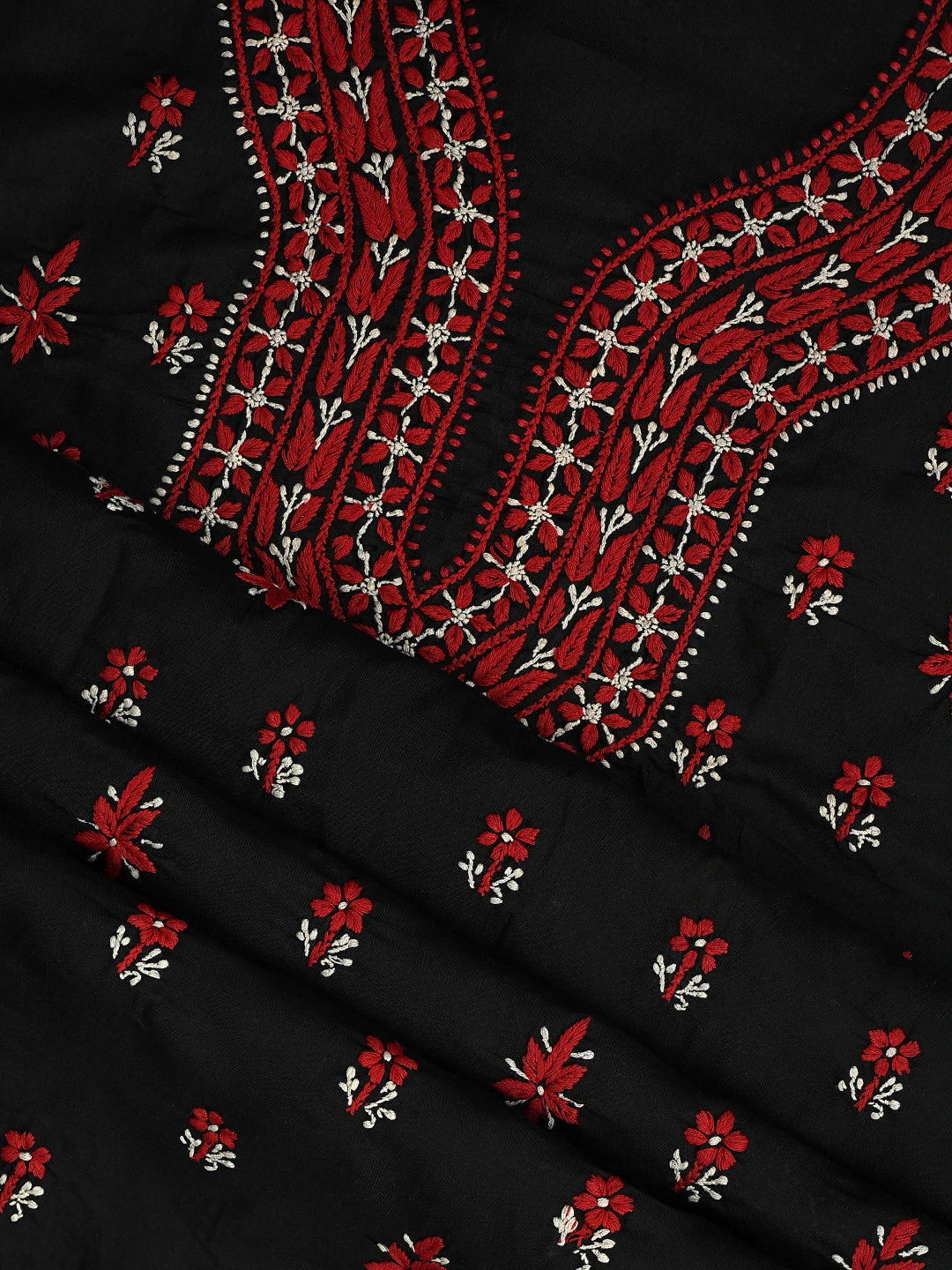 Ada Hand Embroidered Black Cotton Lucknowi Chikankari Unstitched Suit Set 01A861517