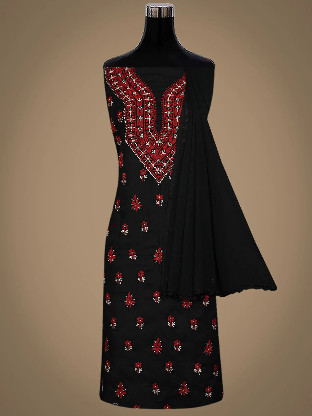 Ada Hand Embroidered Black Cotton Lucknowi Chikankari Unstitched Suit Set 01A861517