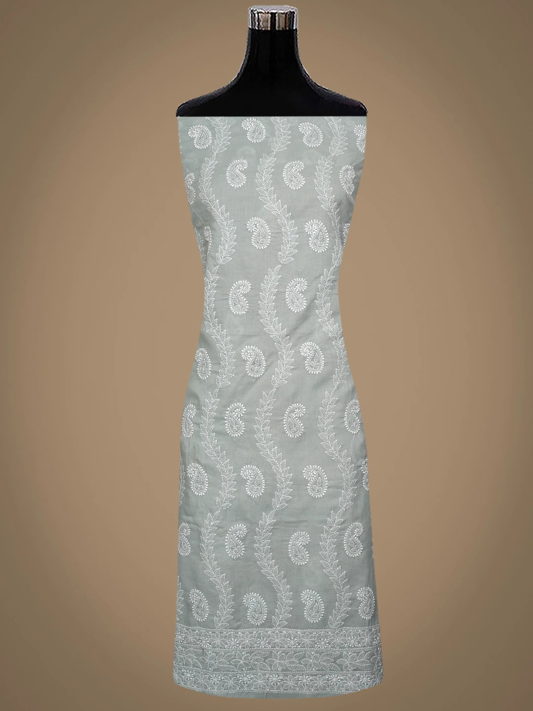 Ada Hand Embroidered Grey Cotton Lucknowi Chikankari Unstitched Suit Piece 01A861410