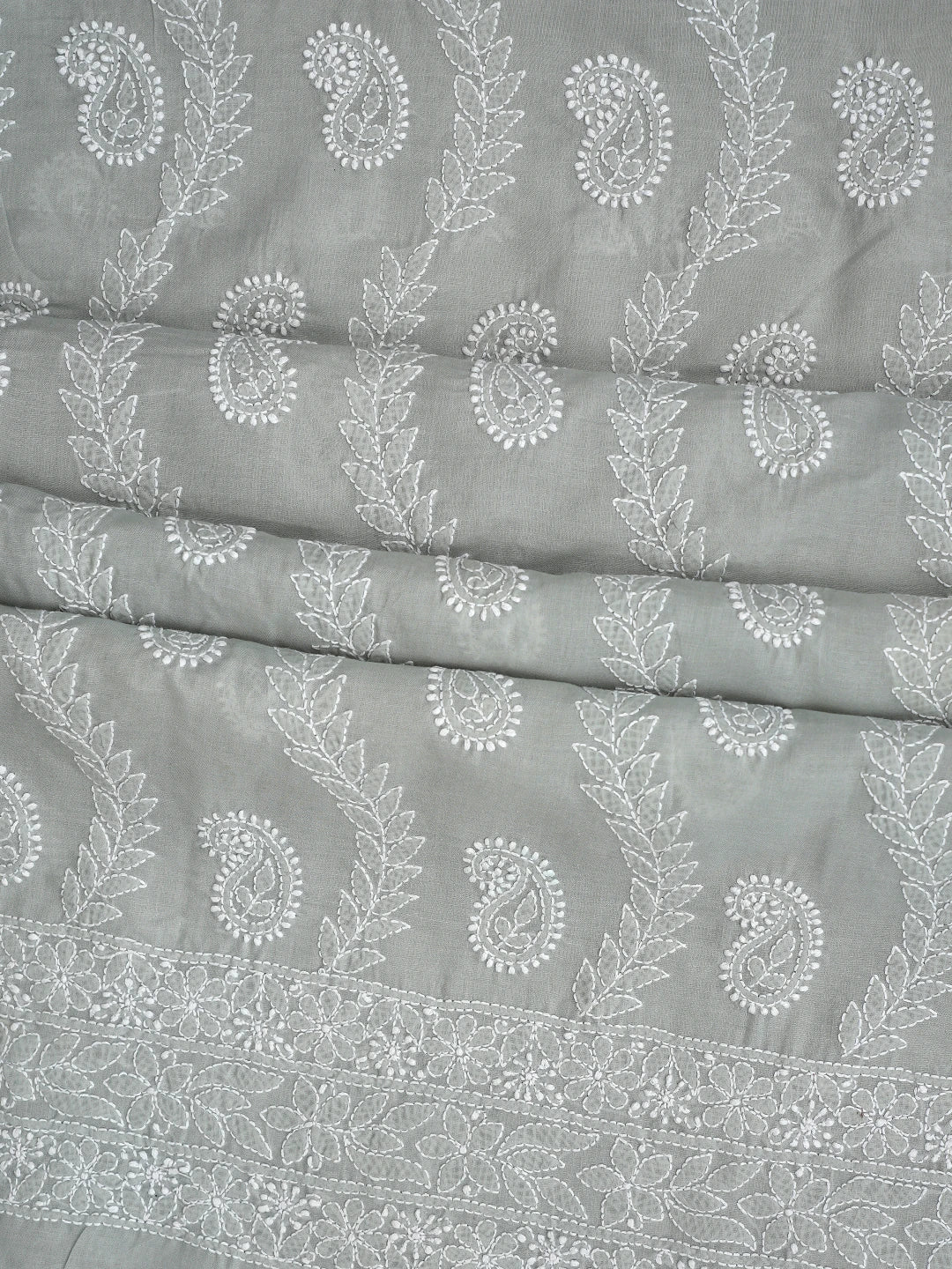 Ada Hand Embroidered Grey Cotton Lucknowi Chikankari Unstitched Suit Piece 01A861410