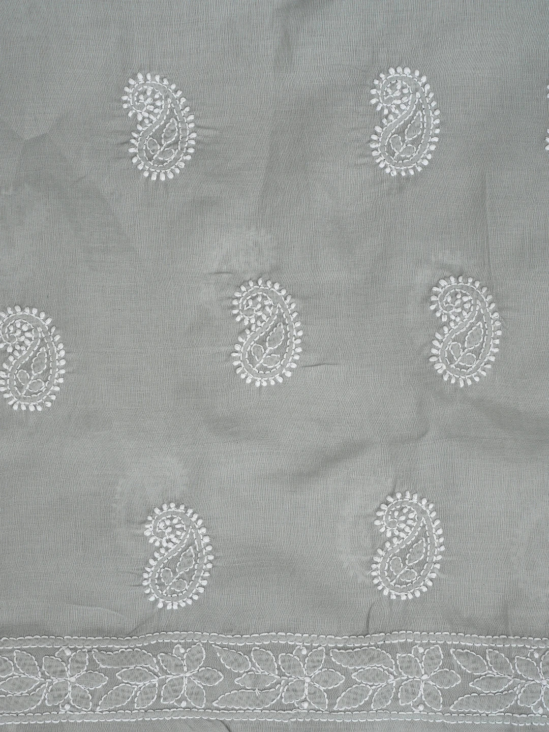 Ada Hand Embroidered Grey Cotton Lucknowi Chikankari Unstitched Suit Piece 01A861410