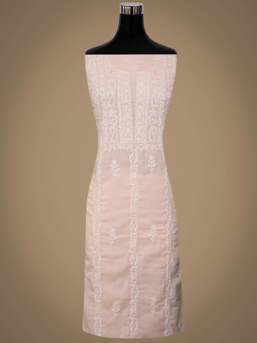 Ada Hand Embroidered Dusty Peach Cotton Lucknowi Chikankari Unstitched Suit Piece 01A773773