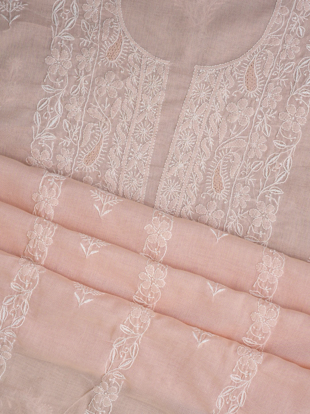 Ada Hand Embroidered Dusty Peach Cotton Lucknowi Chikankari Unstitched Suit Piece 01A773773