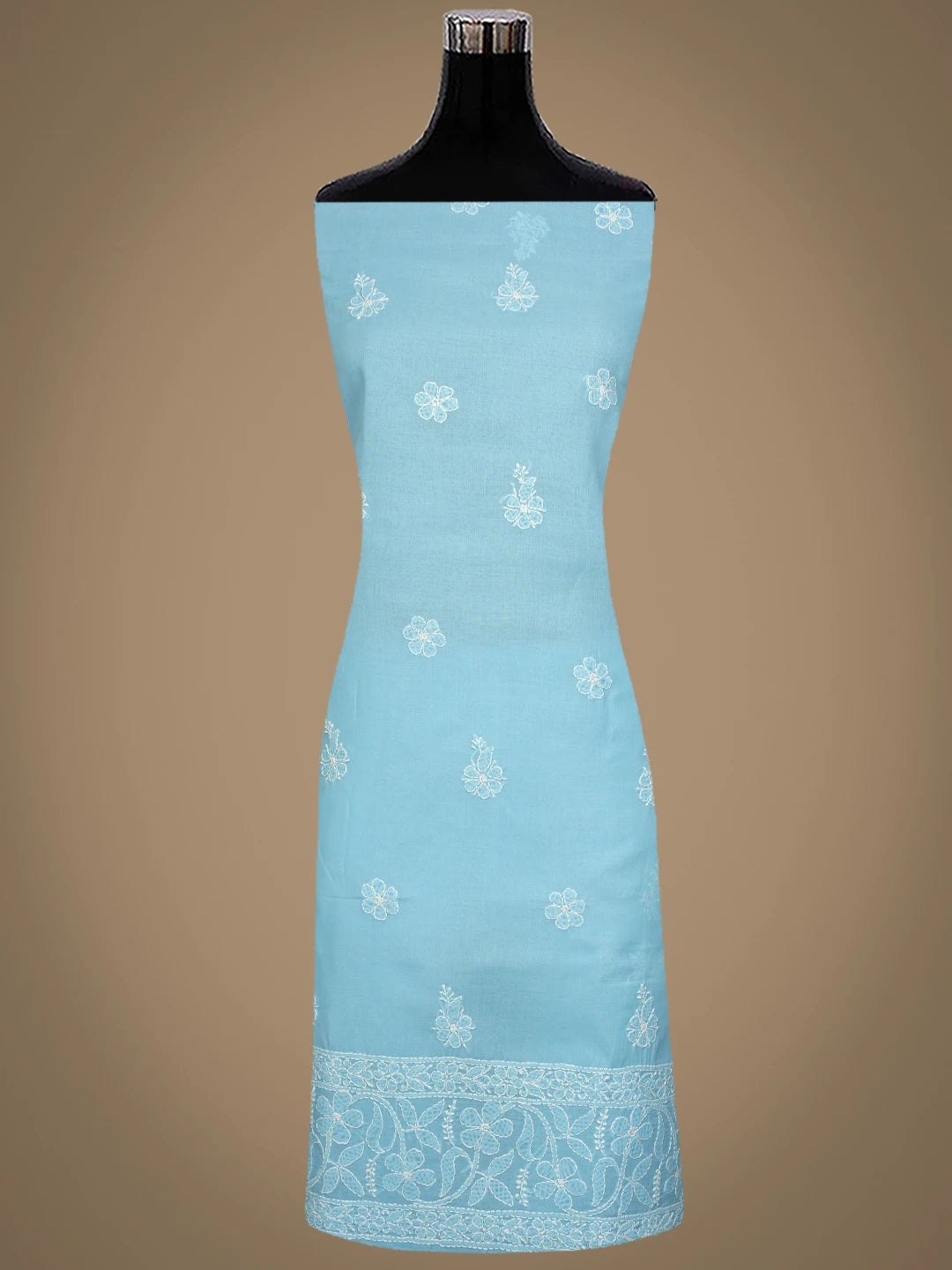 Ada Hand Embroidered Blue Cotton Lucknowi Chikankari Unstitched Suit Piece 01A818703