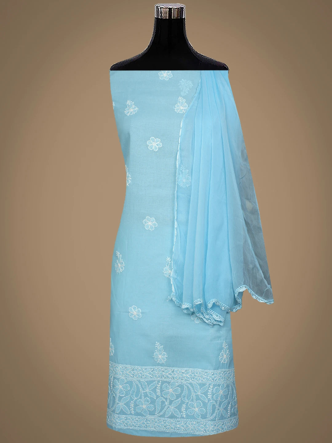 Ada Hand Embroidered Blue Cotton Lucknowi Chikankari Unstitched Suit Piece 01A818703