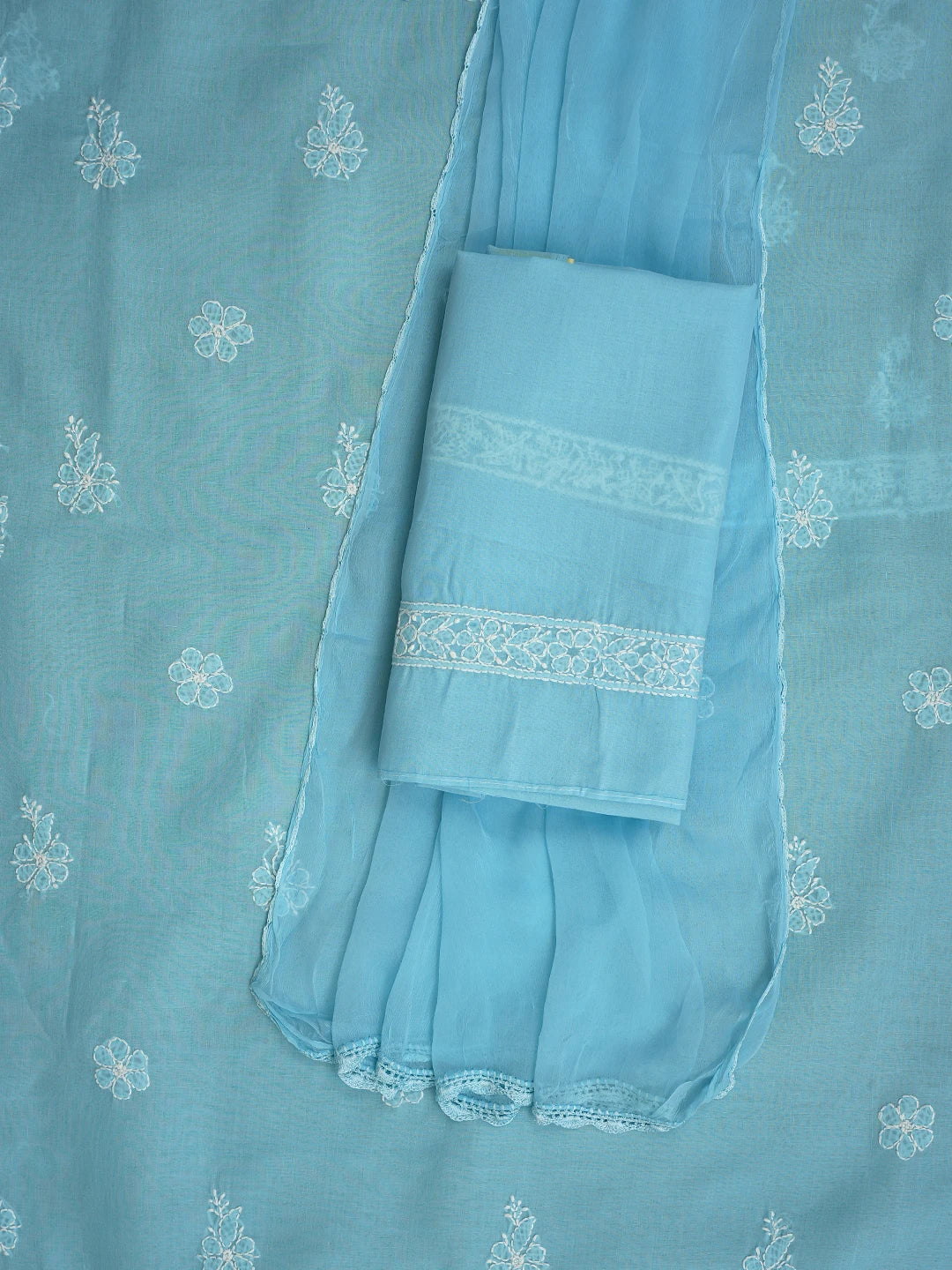 Ada Hand Embroidered Blue Cotton Lucknowi Chikankari Unstitched Suit Piece 01A818703