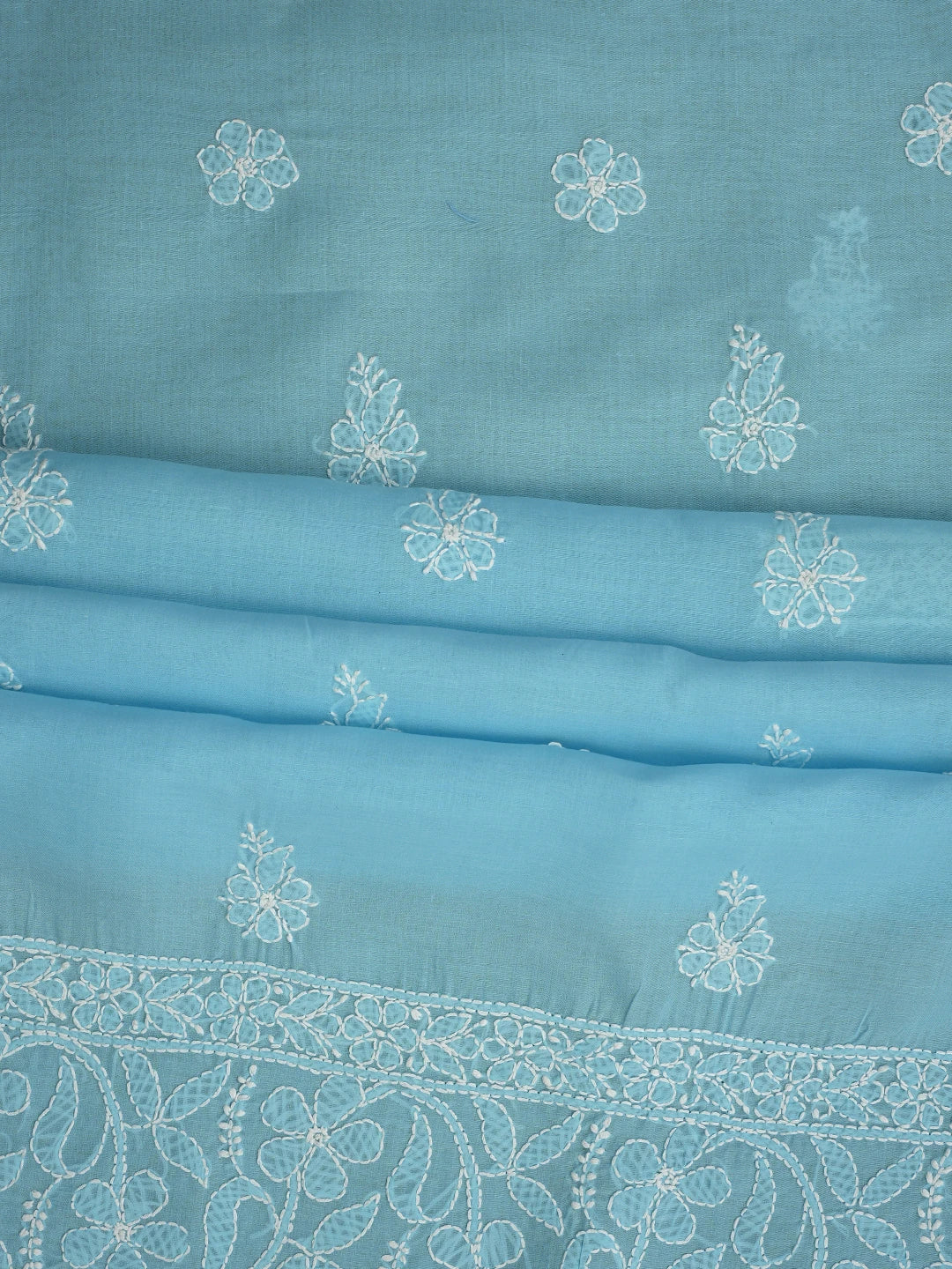 Ada Hand Embroidered Blue Cotton Lucknowi Chikankari Unstitched Suit Piece 01A818703
