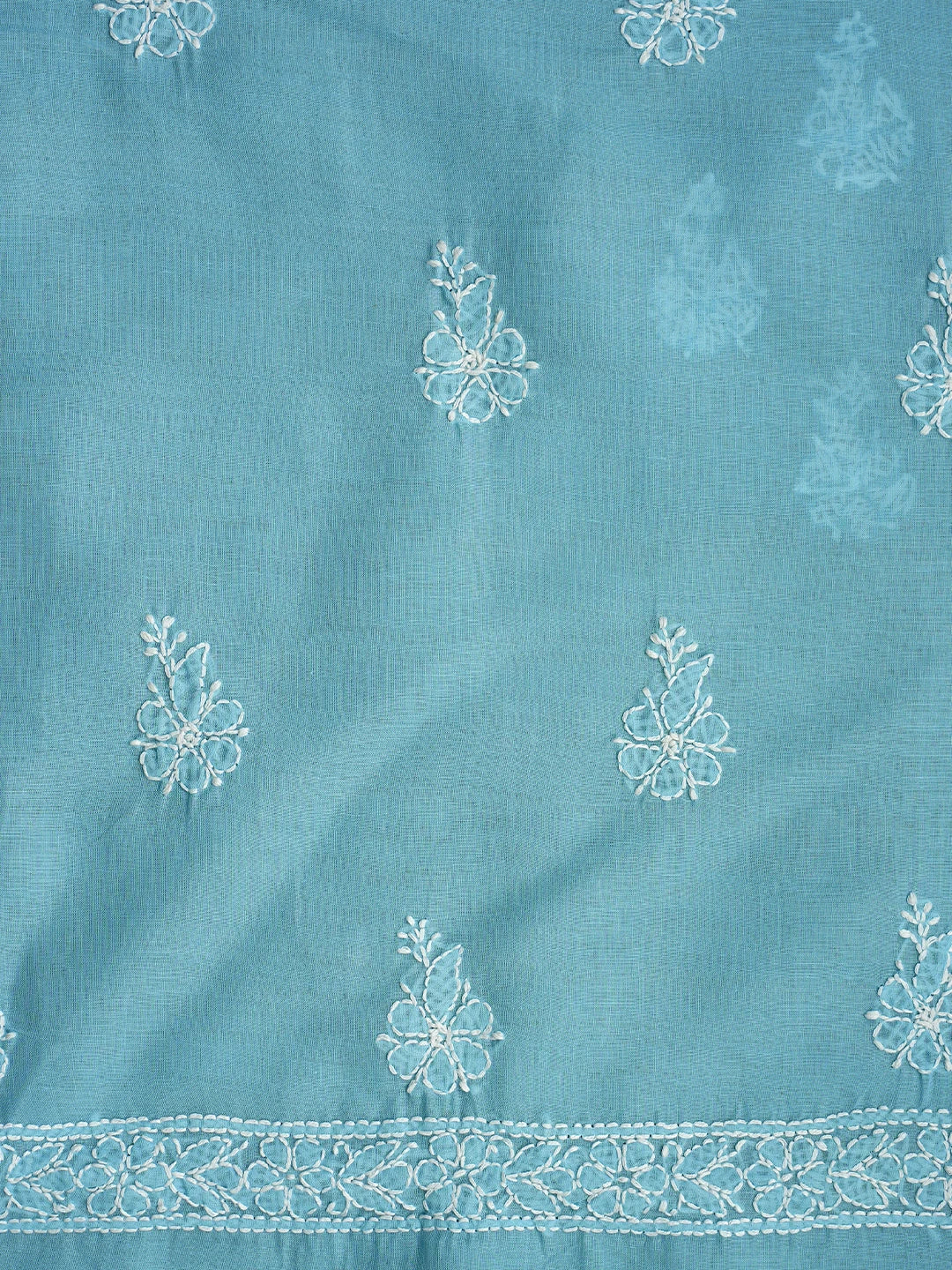 Ada Hand Embroidered Blue Cotton Lucknowi Chikankari Unstitched Suit Piece 01A818703